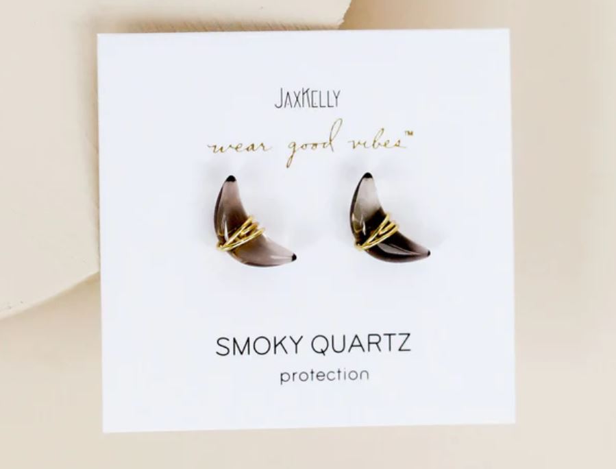 Wire Wrapped Moon Stud Earrings | Jax Kelly | Clear Quartz
