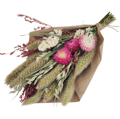 Pink Strawflowers and Grains Petite Bouquet | Dried Flowers