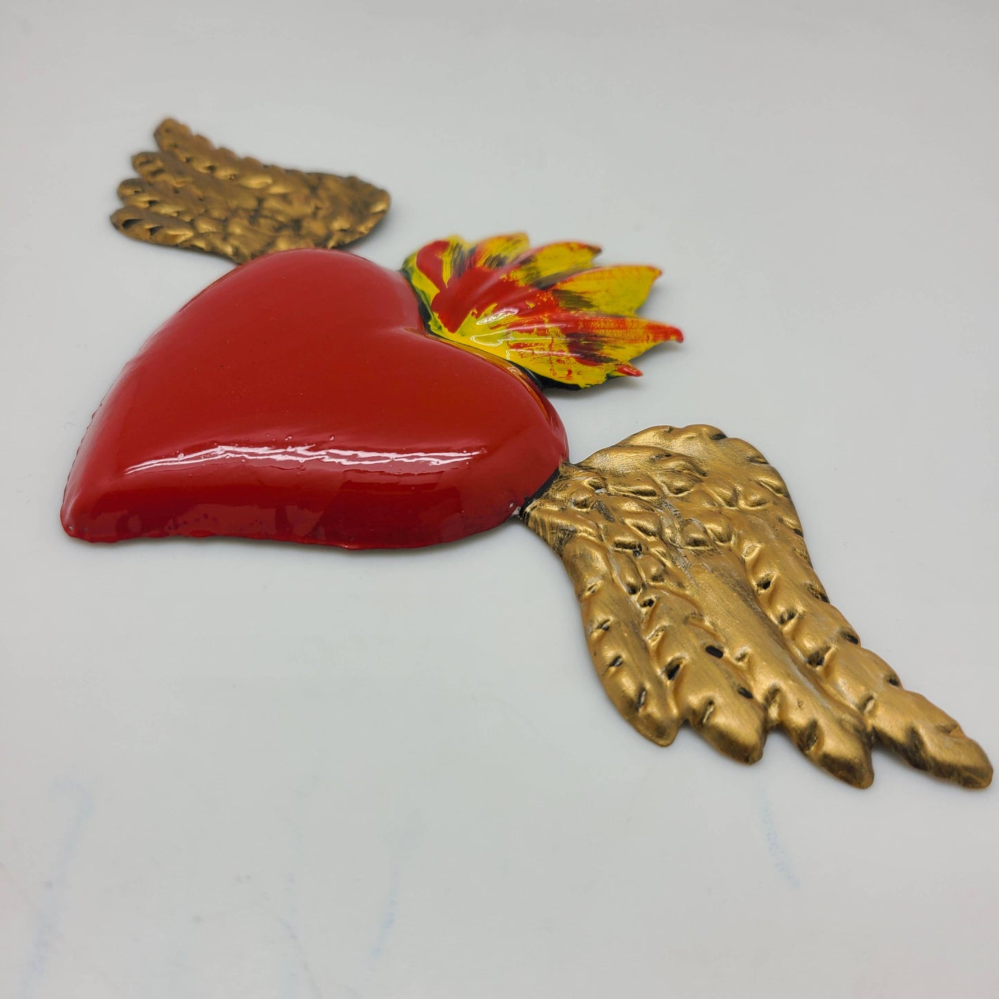 Hand-Painted Tin Heart w/ Wings