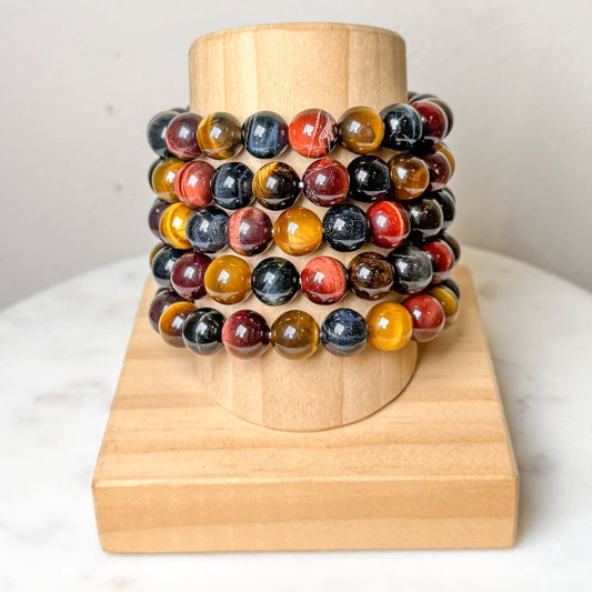 10mm Tri Color Tigers Eye Beaded Bracelet