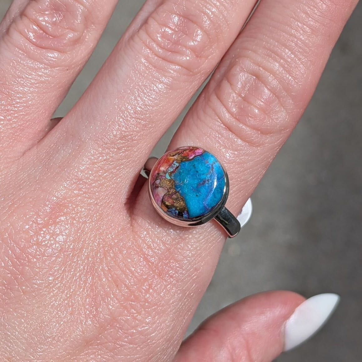 Kingman Pink Dahlia Turquoise Sterling Silver Rings