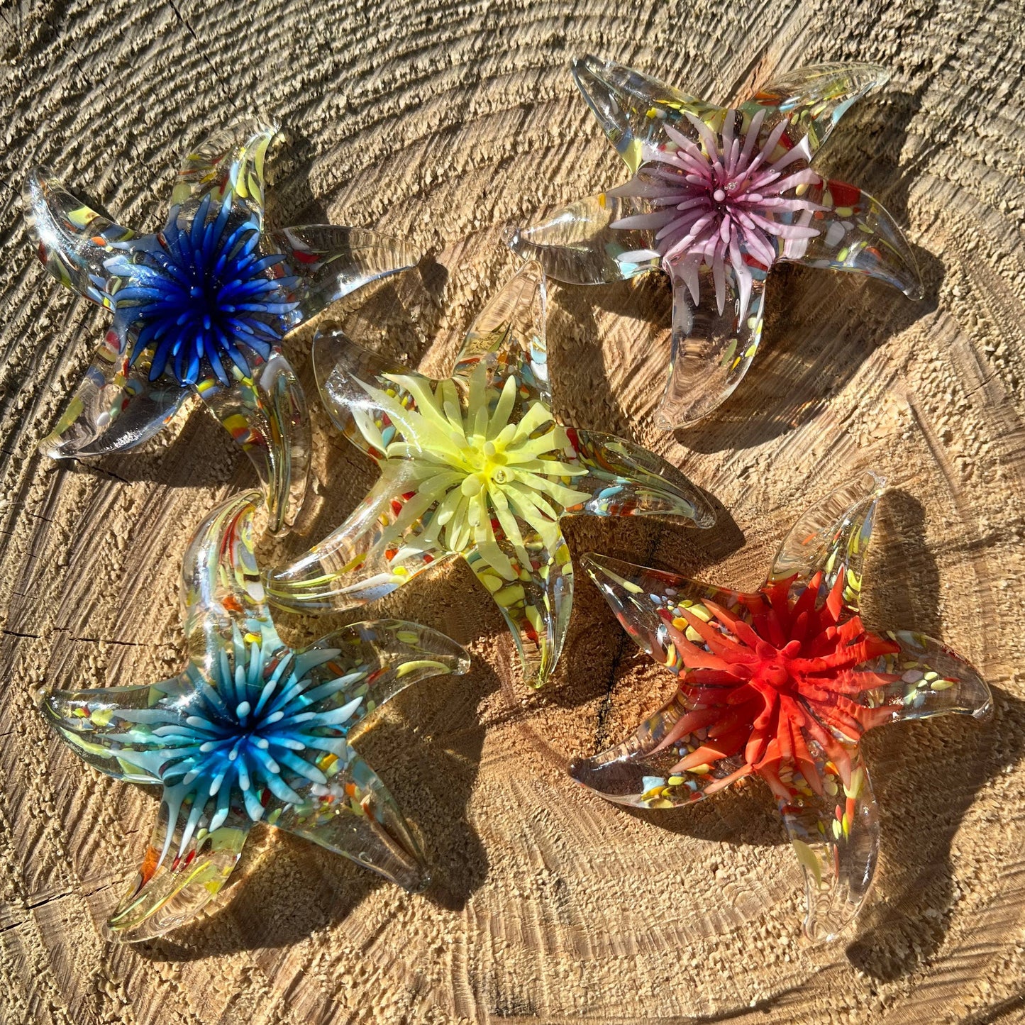 Floral Glass StarFish Talisman in Rainbow Colors