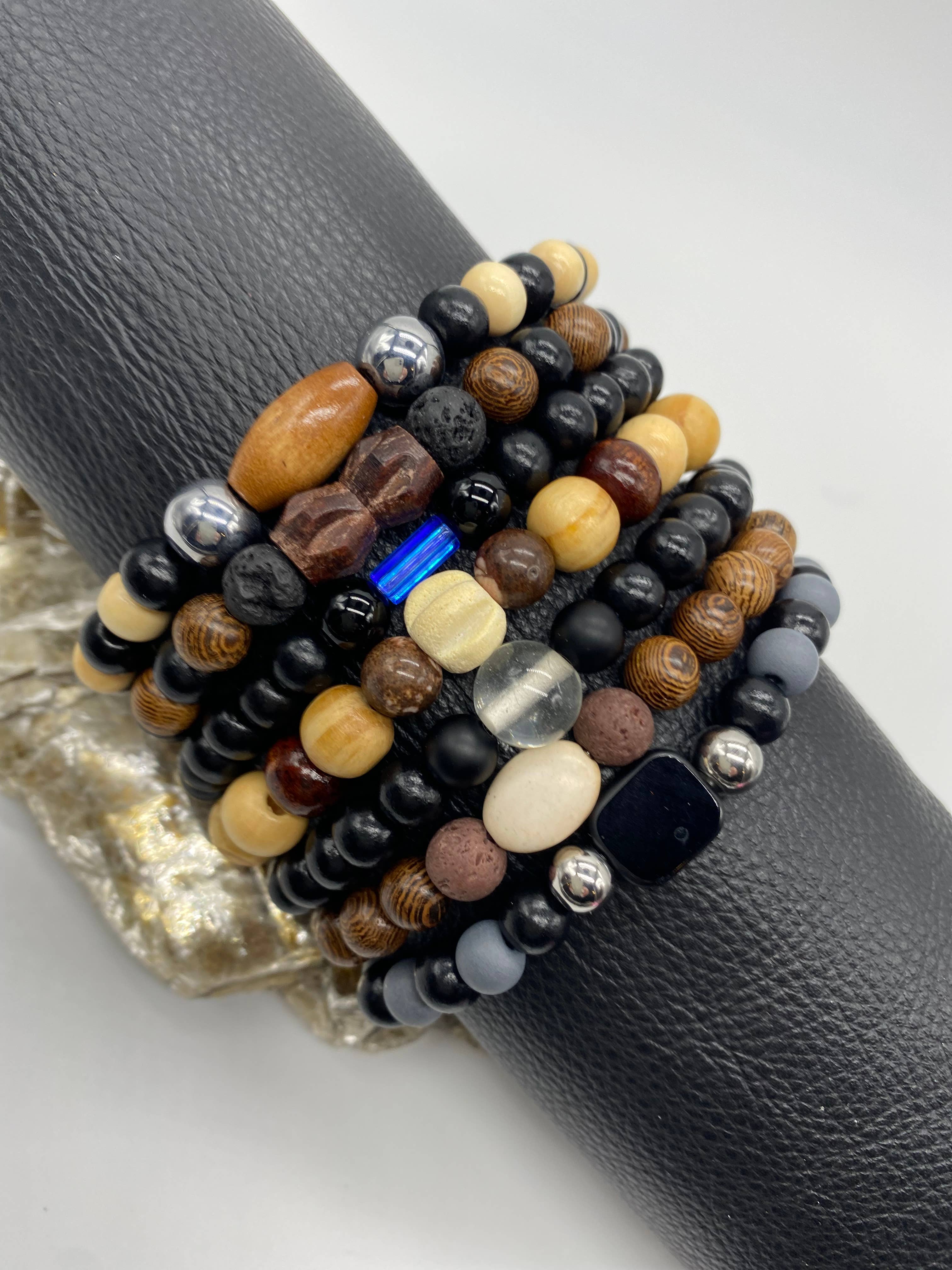 Stretch Wood and Stone Bracelets for Men