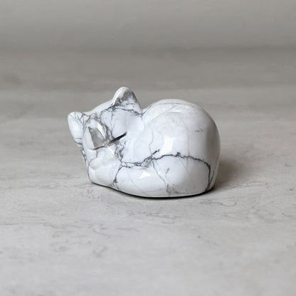 Polished sleeping cat white howlite, 1", crystal carving, view 11, at Ordinary Magic in Savannah, GA.
