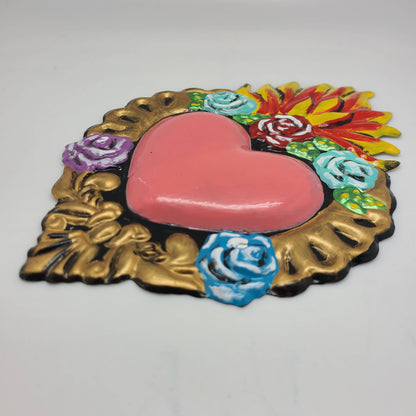 Mexican Hand-Painted Tin Pink Heart