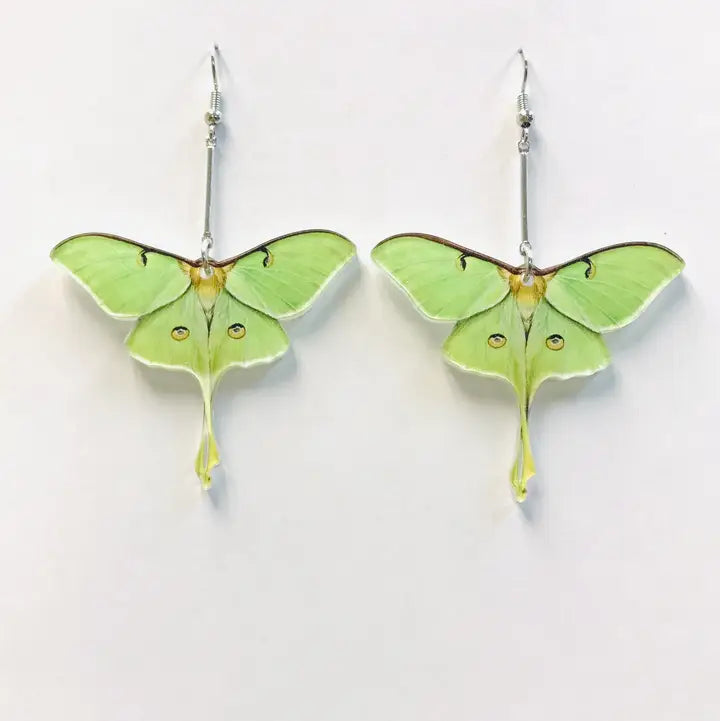 Acrylic Luna Moth Long Bar Earrings