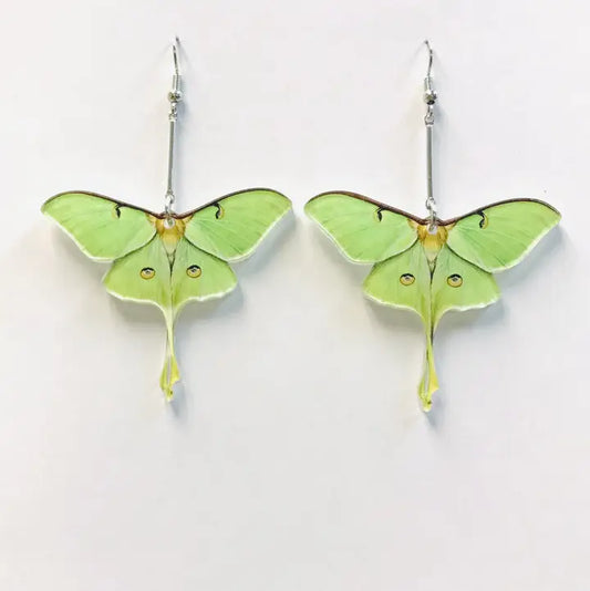 Acrylic Luna Moth Long Bar Earrings