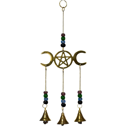 Brass Bell Chime - Triple Moon w/ Pentacle