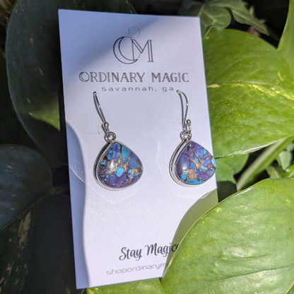Mohave Purple, Copper, and Kingman Turquoise Spotted Sterling Silver Earrings