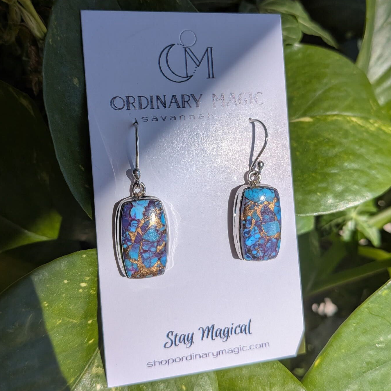 Mohave Purple, Copper, and Kingman Turquoise Spotted Sterling Silver Earrings