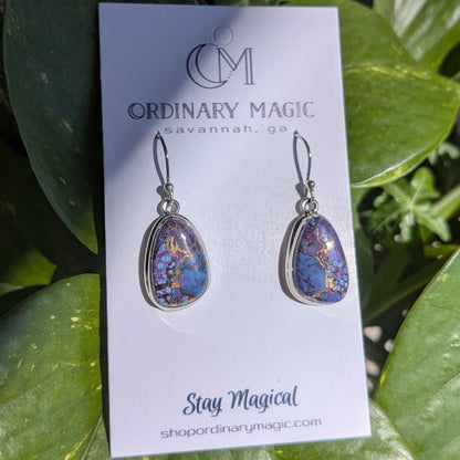 Mohave Purple, Copper, and Kingman Turquoise Spotted Sterling Silver Earrings