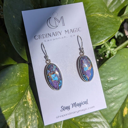 Mohave Purple, Copper, and Kingman Turquoise Spotted Sterling Silver Earrings