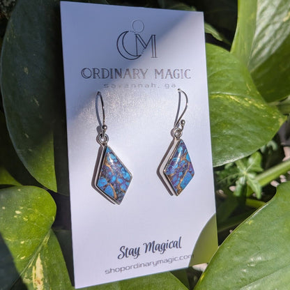 Mohave Purple, Copper, and Kingman Turquoise Spotted Sterling Silver Earrings