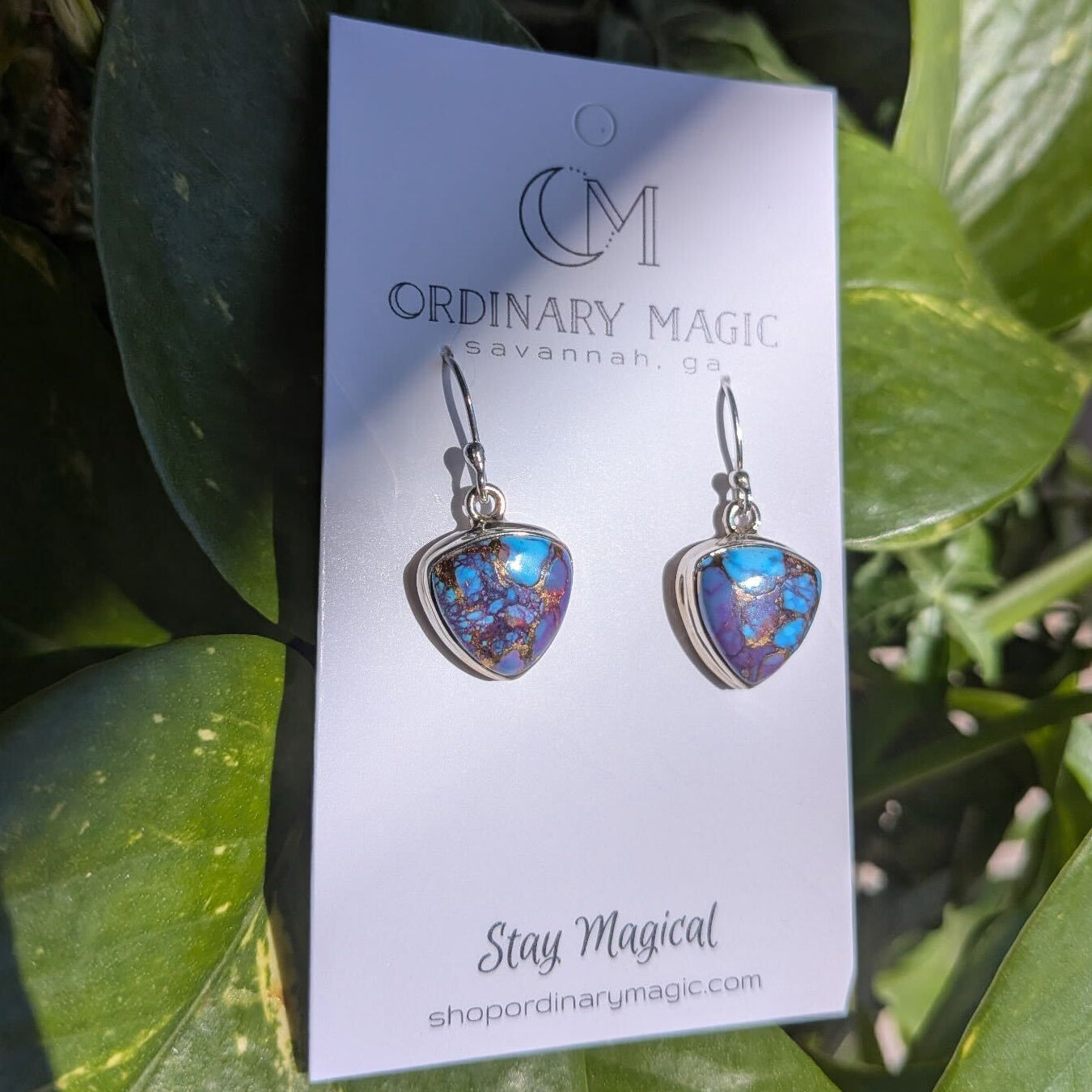 Mohave Purple, Copper, and Kingman Turquoise Spotted Sterling Silver Earrings