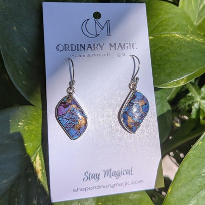 Mohave Purple, Copper, and Kingman Turquoise Spotted Sterling Silver Earrings