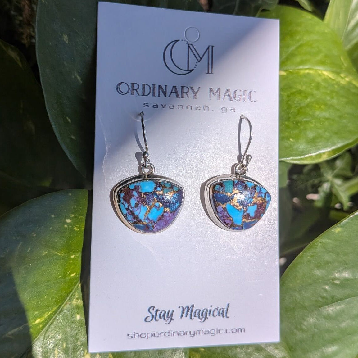 Mohave Purple, Copper, and Kingman Turquoise Spotted Sterling Silver Earrings