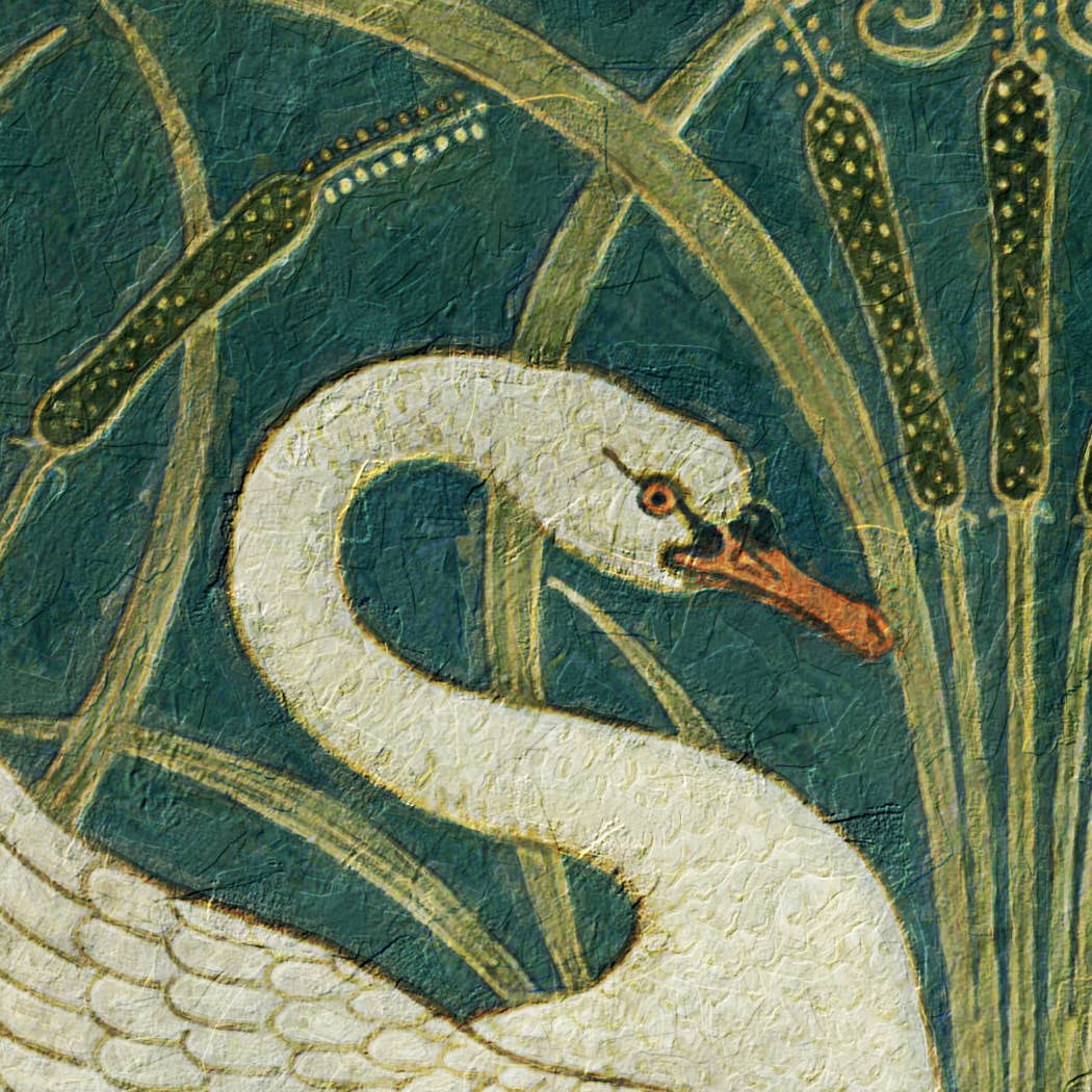 Two White Swans Decorative Tray with Brass Handles: Large