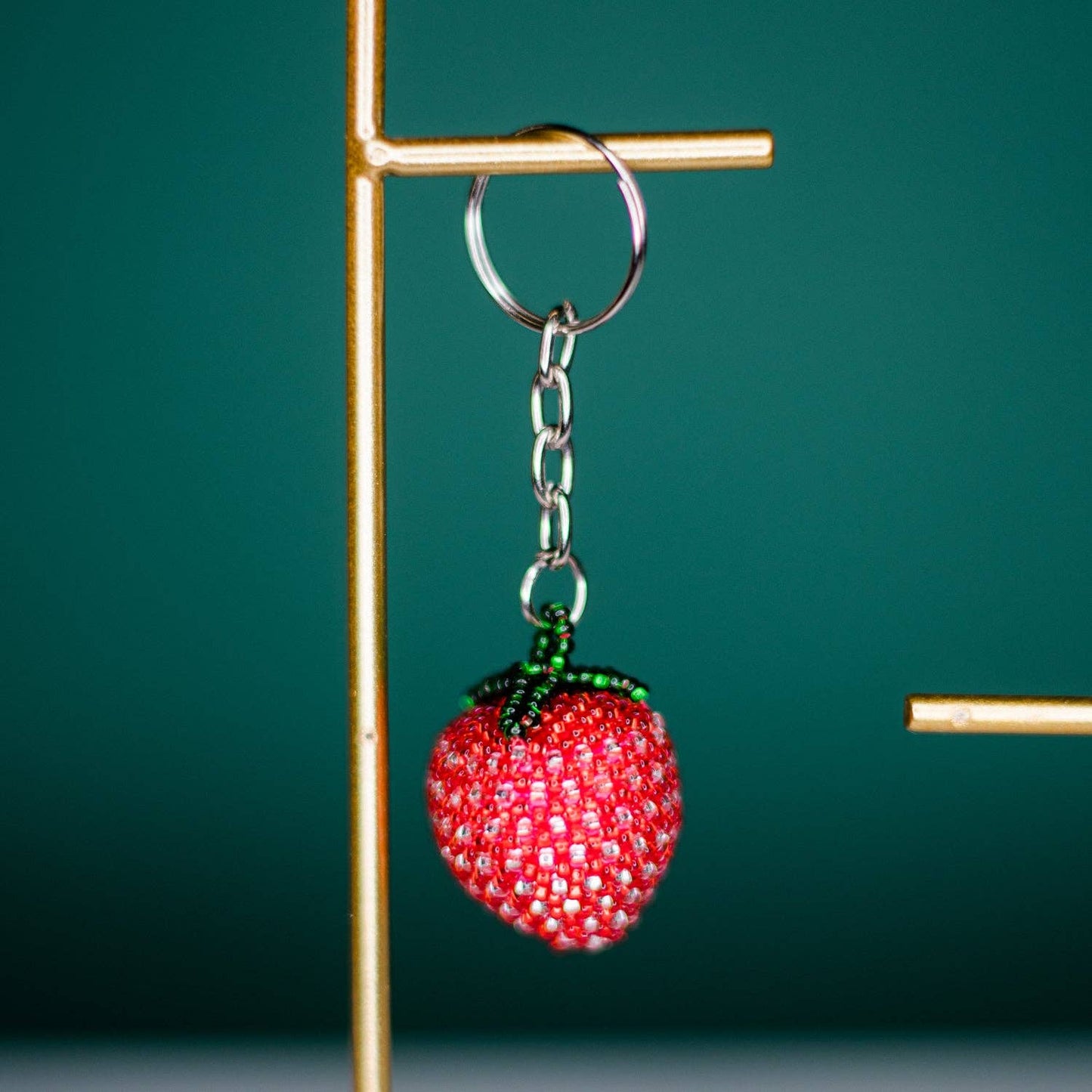 Strawberry Beaded Keychain