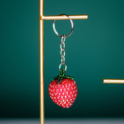 Strawberry Beaded Keychain