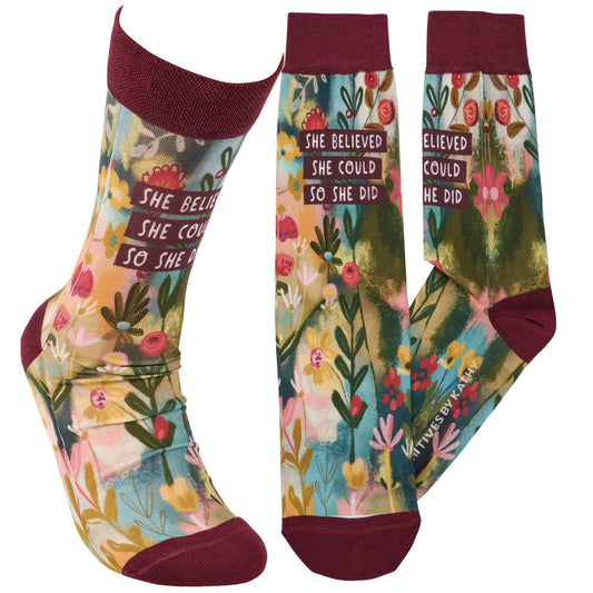 She Believed Socks – Empowering Floral Comfort