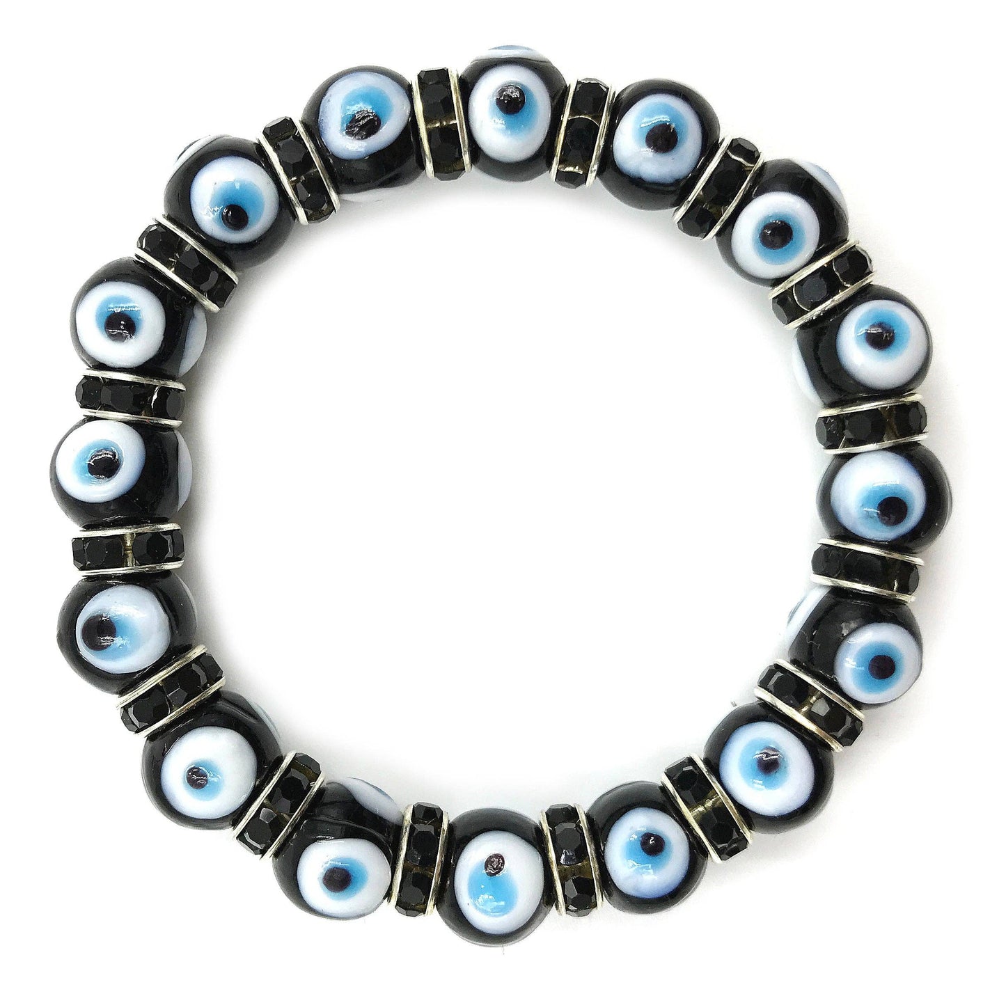 10mm Black Glass Evil Eye Bracelet