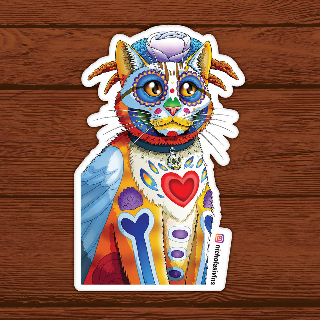 Day of the Dead Orange Cat Sticker - “Calvin”