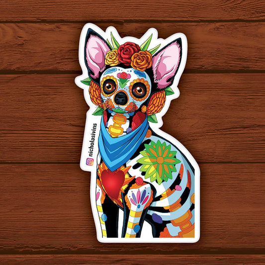 Day of the Dead Dog Chihuahua Sticker - "Espectra"