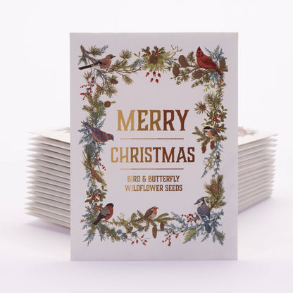 Merry Christmas Wreath of Birds Gift Tag - Bird & Butterfly Wildflower Seed Pack