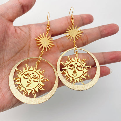 Golden Sun Goddess Bohemian Statement Earrings