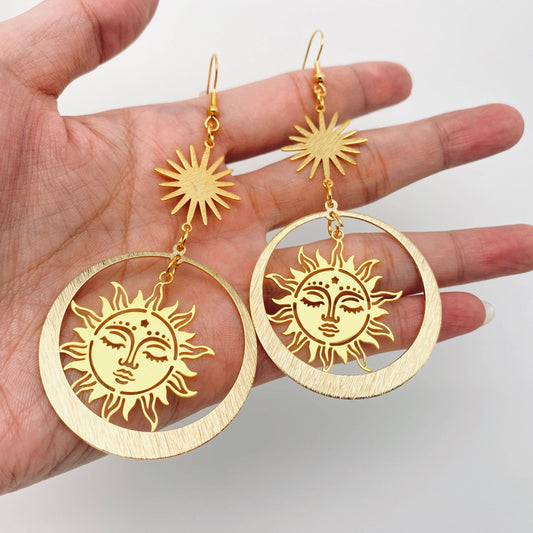 Golden Sun Goddess Bohemian Statement Earrings