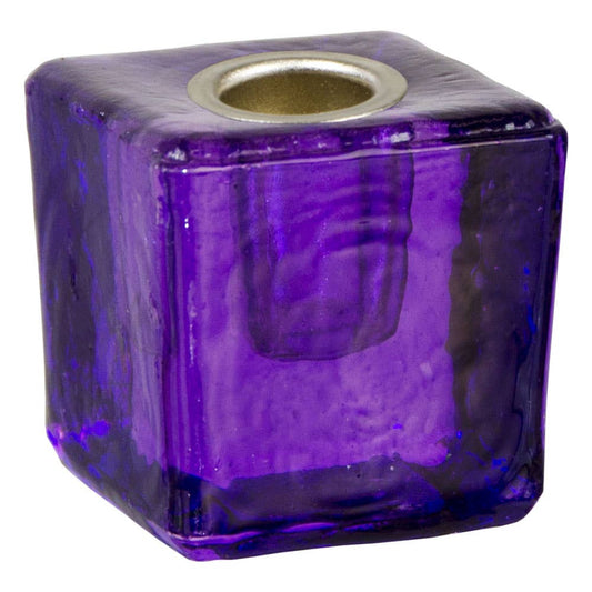 Mini Glass Candle Holder Cube Purple