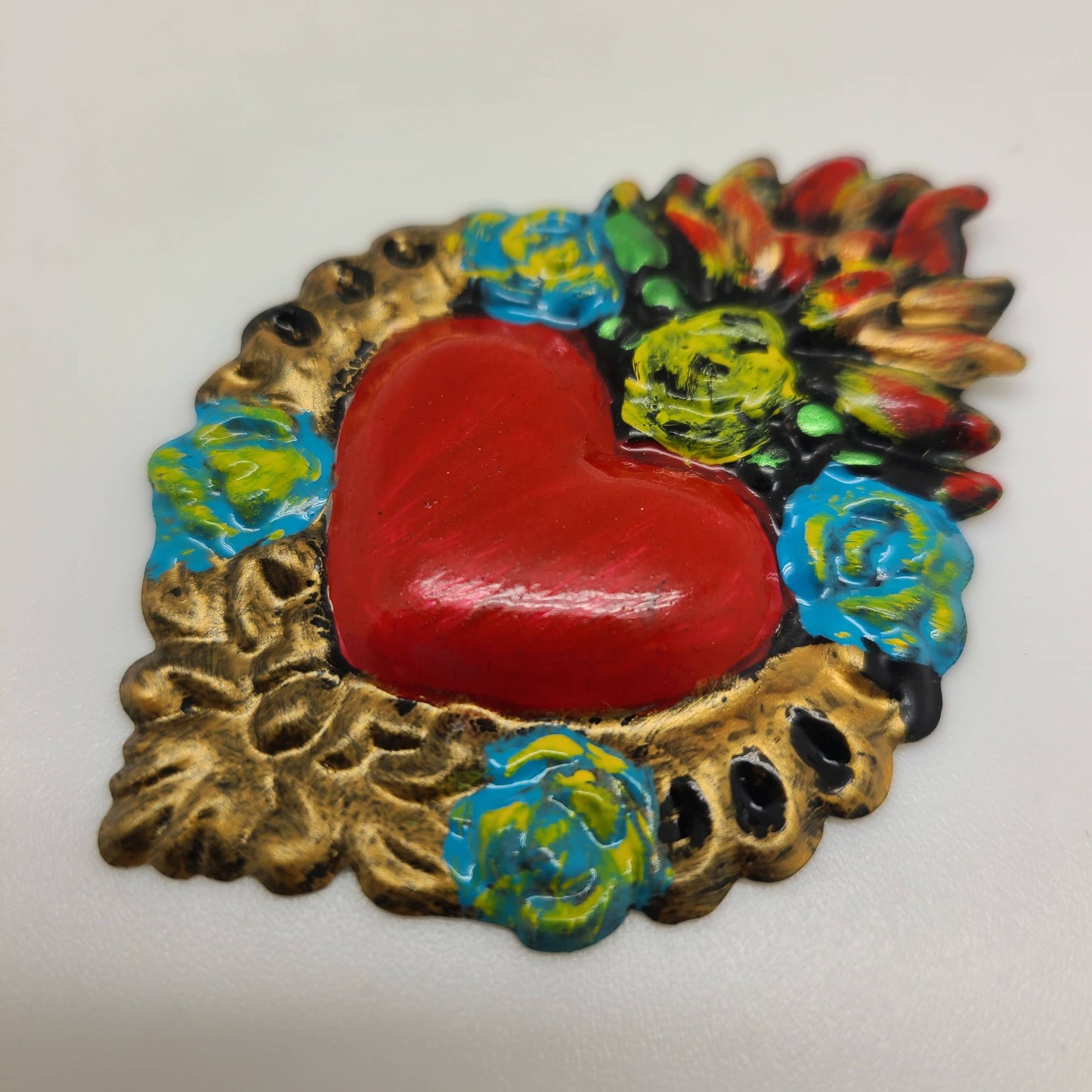 Mexican Hand-Painted Tin Heart Magnet