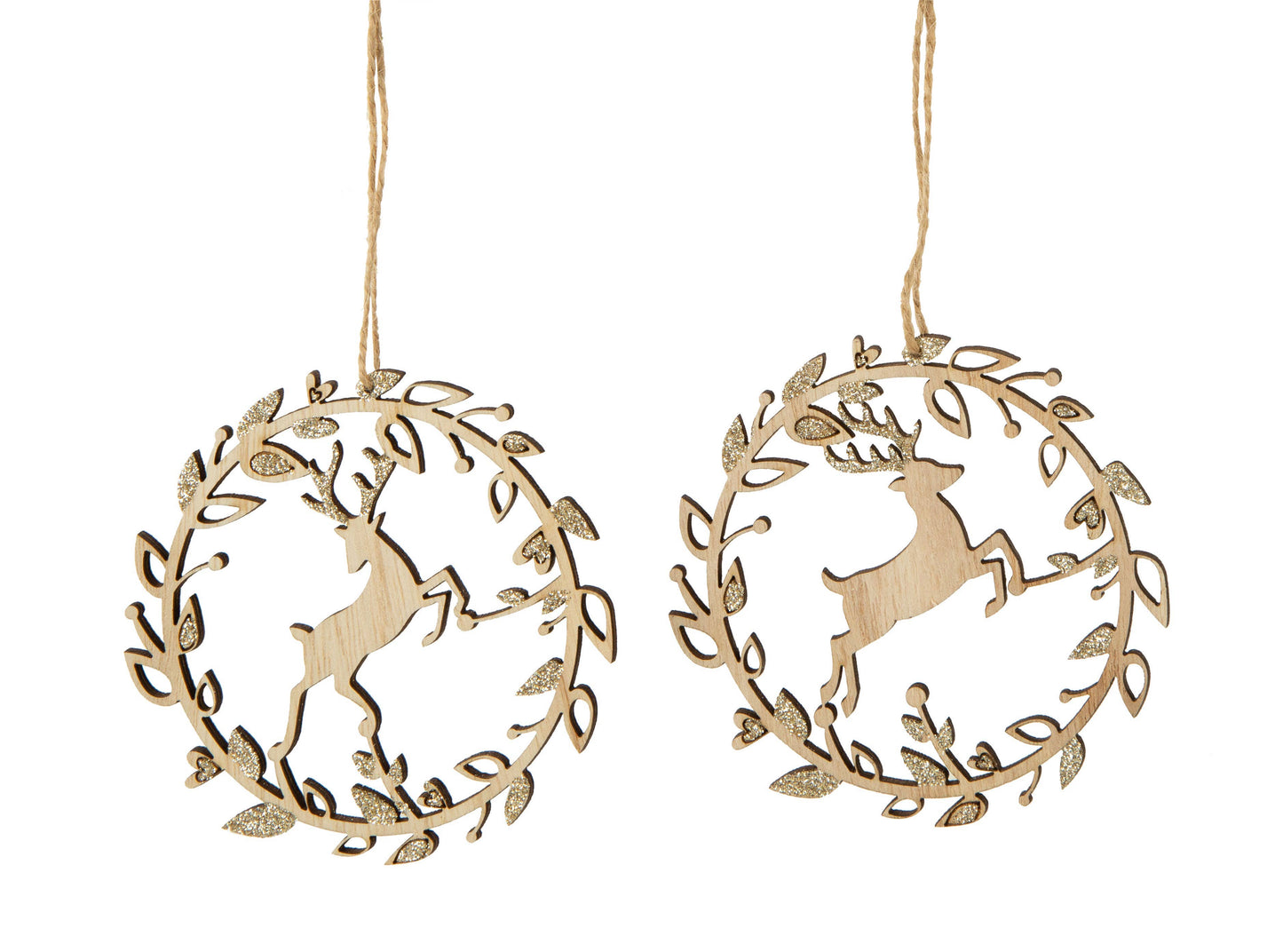 Stag Scene Wood Ornaments | Laser Cut Champagne Glitter 4"