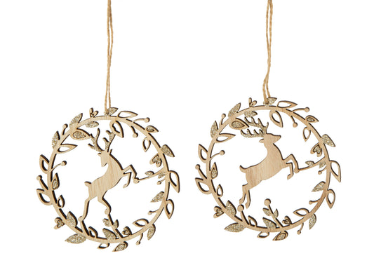 Stag Scene Wood Ornaments | Laser Cut Champagne Glitter 4"
