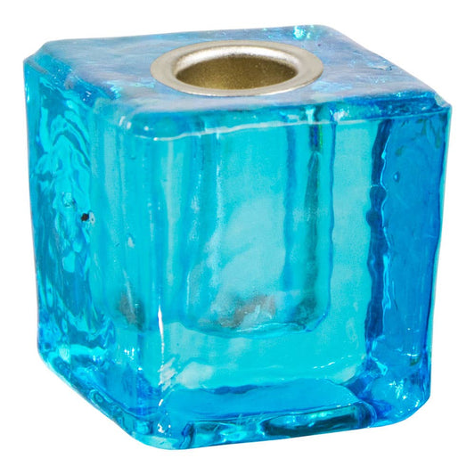 Mini Glass Candle Holder Cube Blue