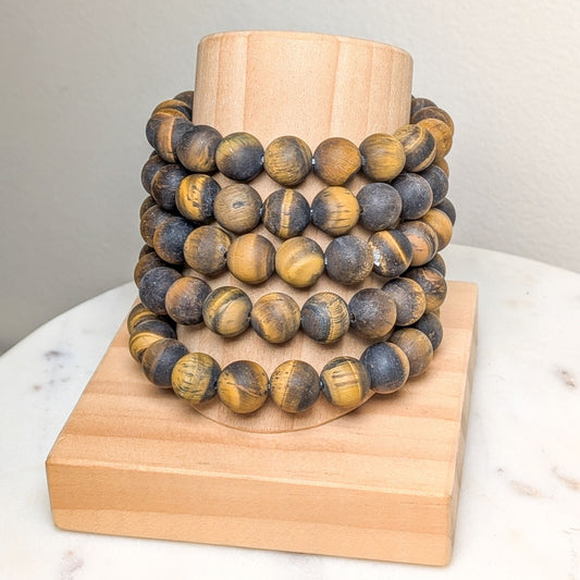 Tigereye 7.5" Matte Crystal Bead Bracelet