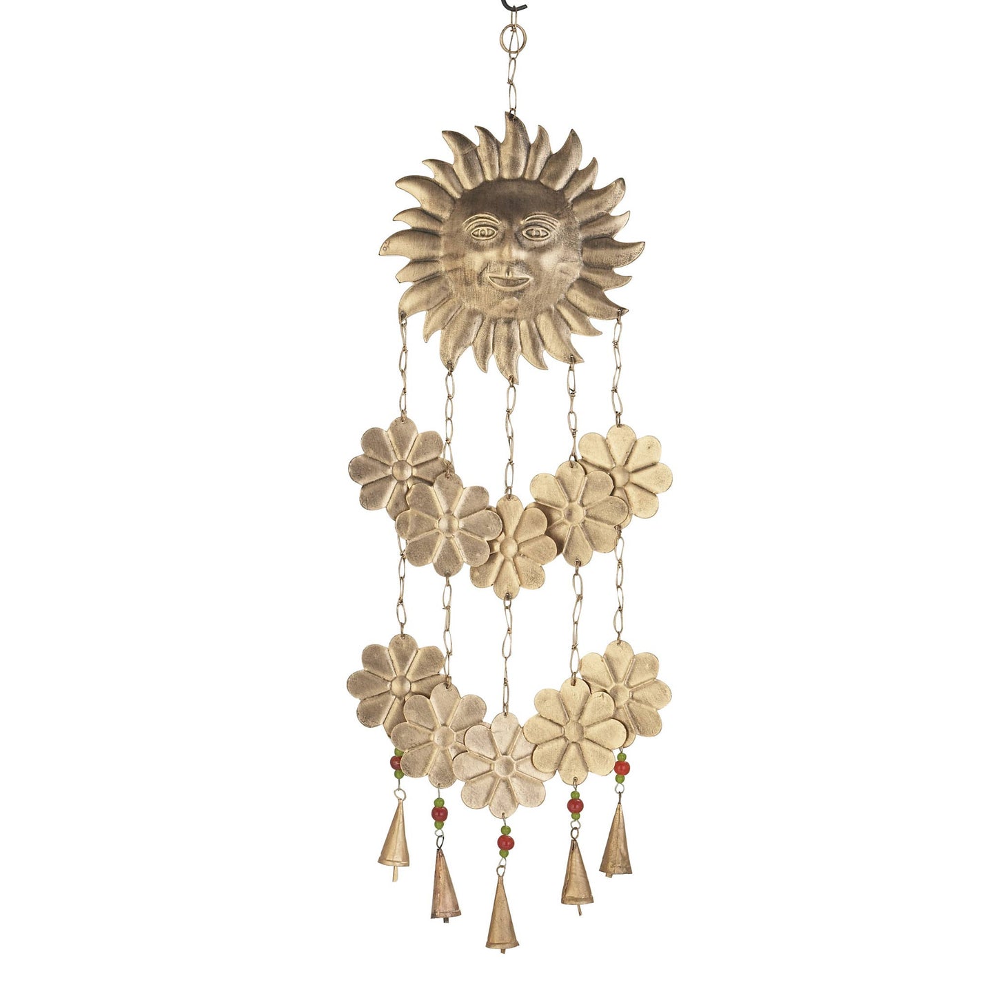 Metal Sunface Windchime with Flowers and Bells