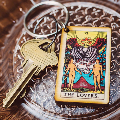 Tarot - The Lovers Full Color Wooden Keychain