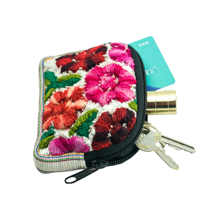 Up-cycled Half Moon Huipil Lipstick/Coin/Card Bag - Guatemala: Small