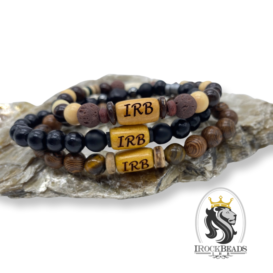 Stretch Wood and Stone Bracelets for Men