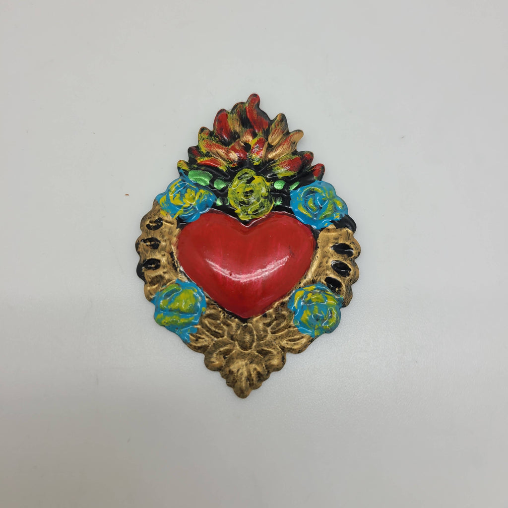 Mexican Hand-Painted Tin Heart Magnet