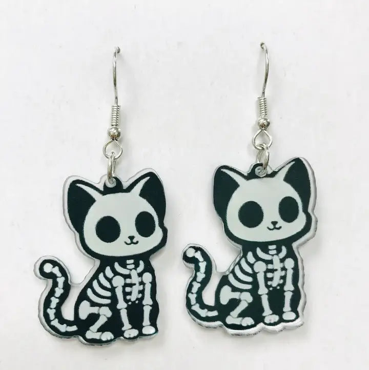 Kitten Skeleton Horror Earrings