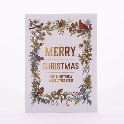 Merry Christmas Wreath of Birds Gift Tag - Bird & Butterfly Wildflower Seed Pack