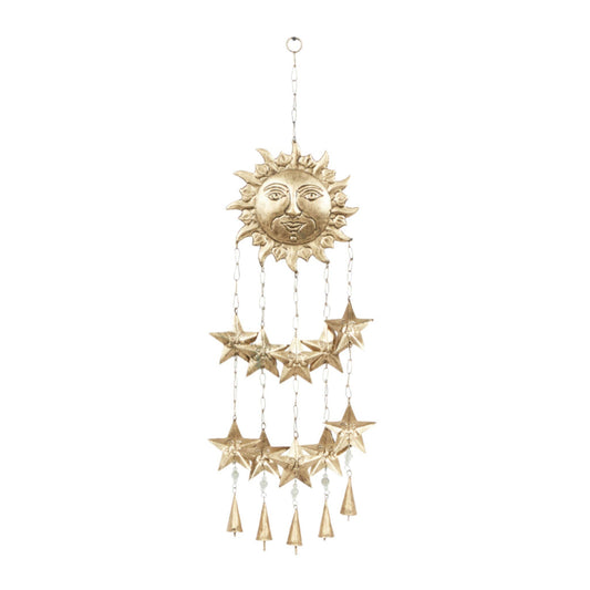 Metal Sunface Windchime with Stars and Bells