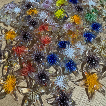 Floral Glass StarFish Talisman in Rainbow Colors