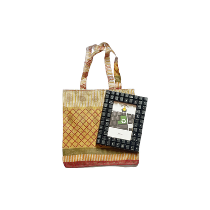 Upcycled Sari Gift Bag with Handle | 11" x 12" Reusable Handmade Fabric Bag from India