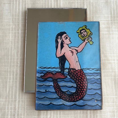 Hand Painted Glass Mermaid Purse Mirror