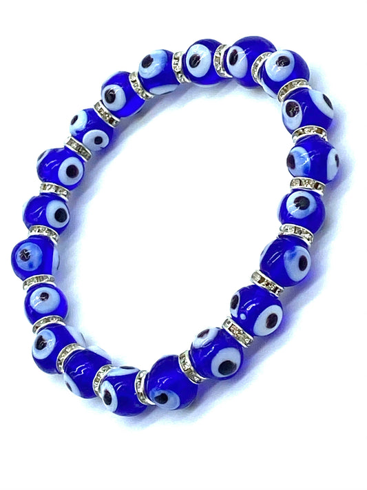 8mm Blue Glass Evil Eye Bracelet