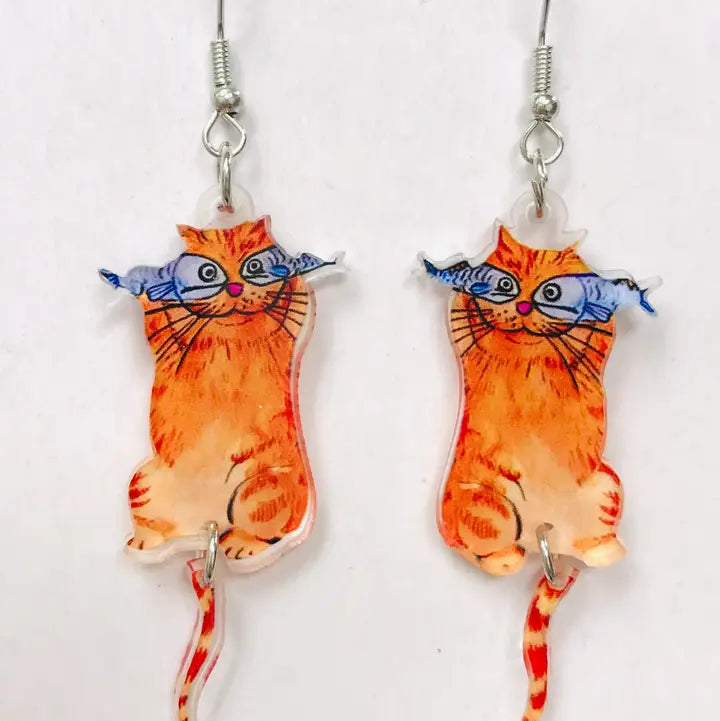 Acrylic Cat with Fish Eyes Earrings