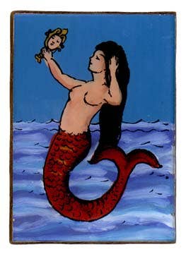 Hand Painted Glass Mermaid Purse Mirror